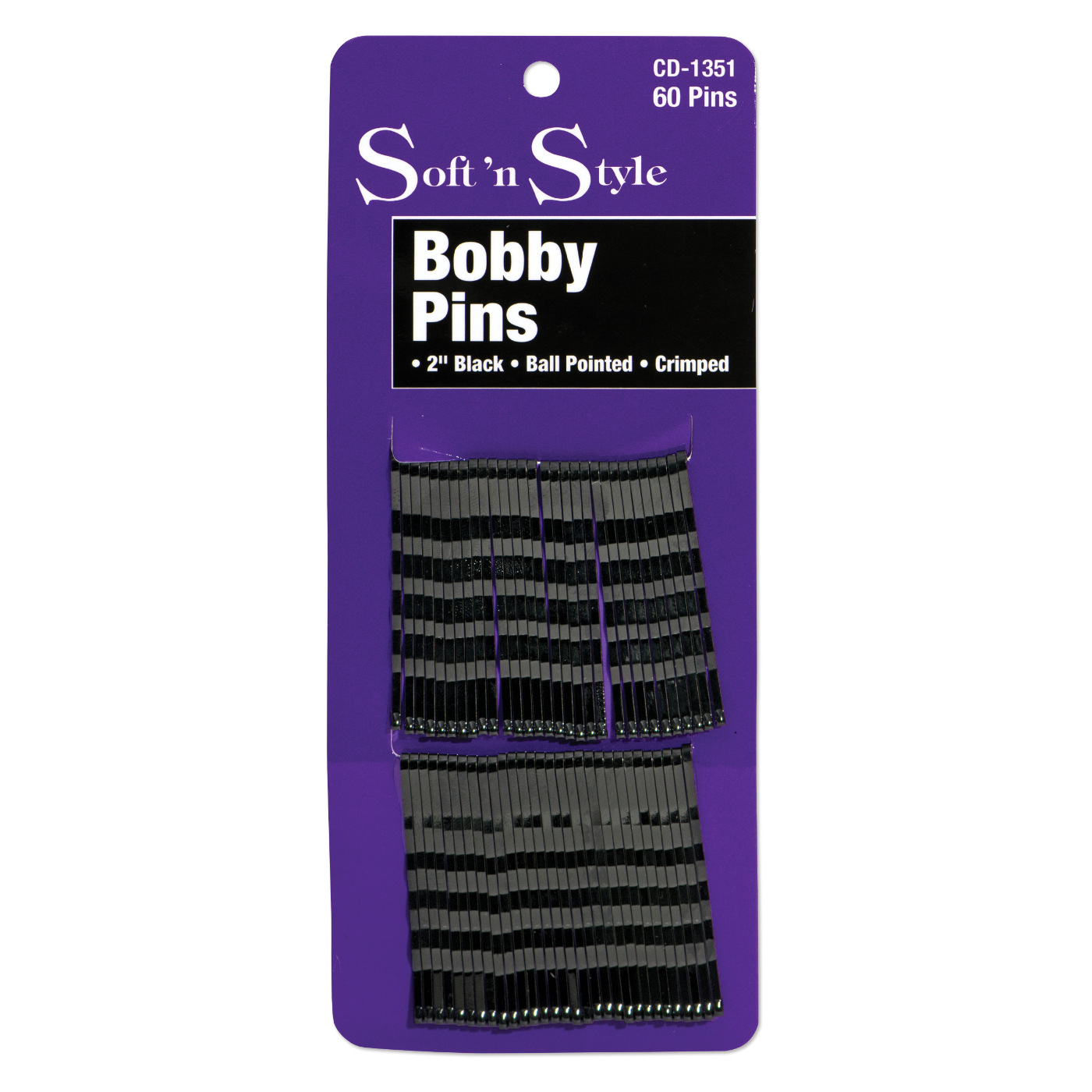 Soft and Style Bobby Pins, Black - 2" 60 pins card